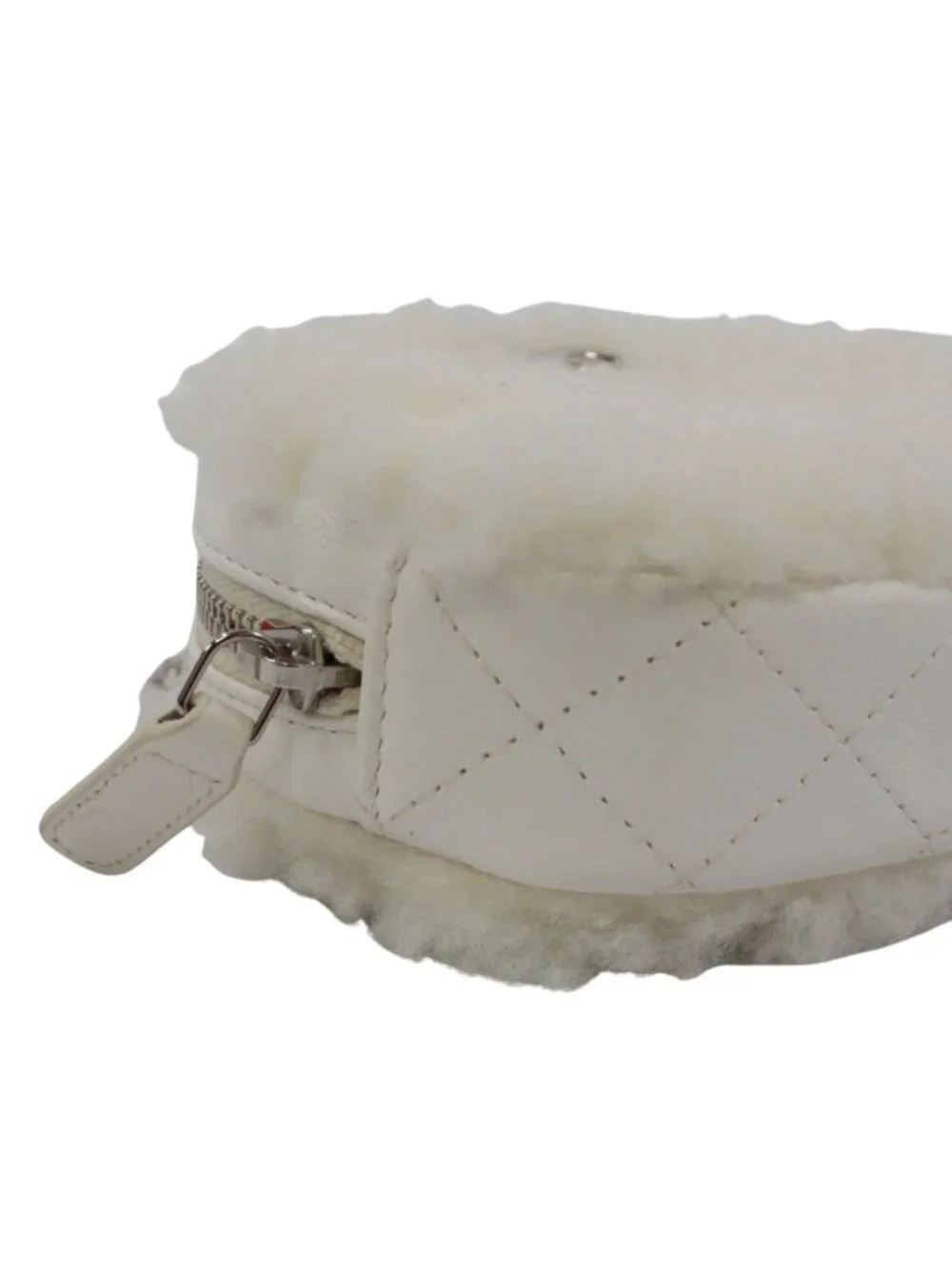 Chanel Coco Neige Ge Chain Pouch Fleece Leather White Shoulder Bag Silver